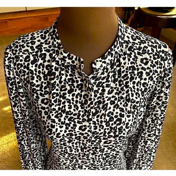 ANN TAYLOR Standing Collar Animal Print White Multi Sz L - Picture 2 of 2